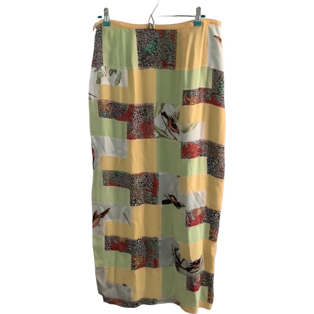 Doncaster Vintage Silk Patchwork Artsy Lined Side Zip Slit Maxi Skirt Sz 12